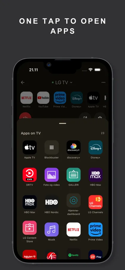 Apps on TV list in A Decent Remote: open Netflix, Disney+ and other TV apps with one tap