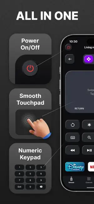 BEGAMOB Universal Remote TV Control App Store screenshot with All In One feature callouts around a phone