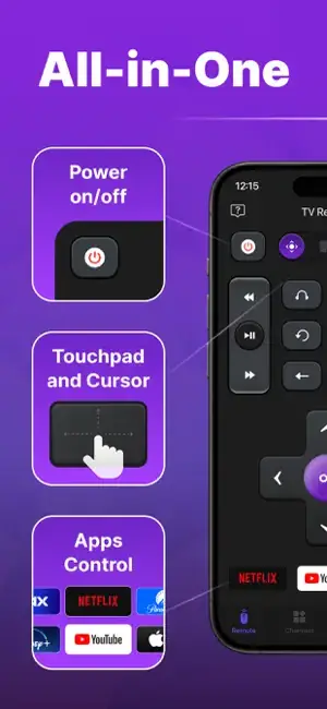 SEAMOBI Universal TV Remote Control App Store screenshot with All-in-One feature callouts
