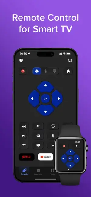 To Ngoc Mai TV Remote and Universal Control App Store screenshot of the D-pad remote with an Apple Watch