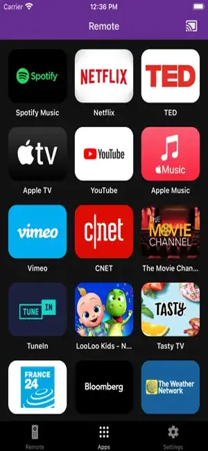TV Remote Universal by Zap App Store screenshot of streaming app shortcuts