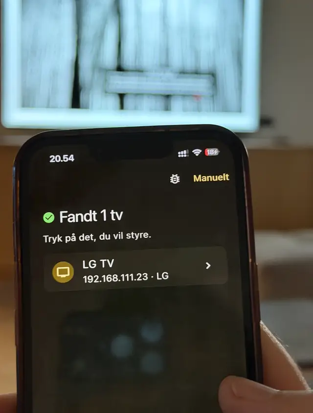The app showing one discovered TV, listed as LG TV with its IP address and brand